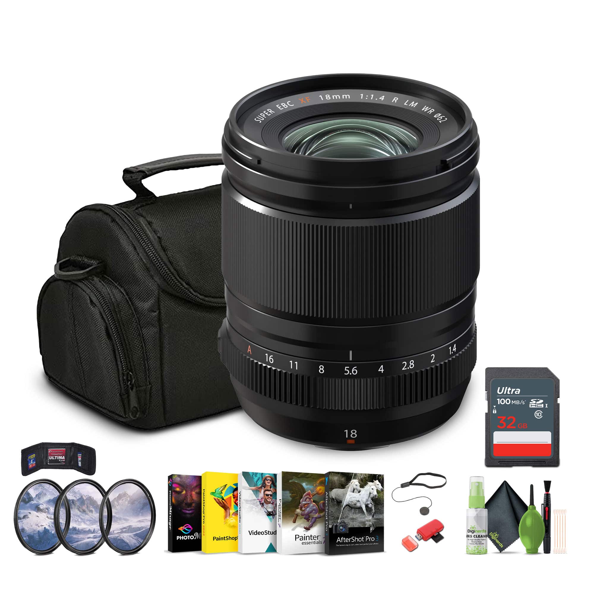 Fujifilm - XF 18mm f/1.4 R LM WR Lens, 32GB Memory Card, Bundle - Black
