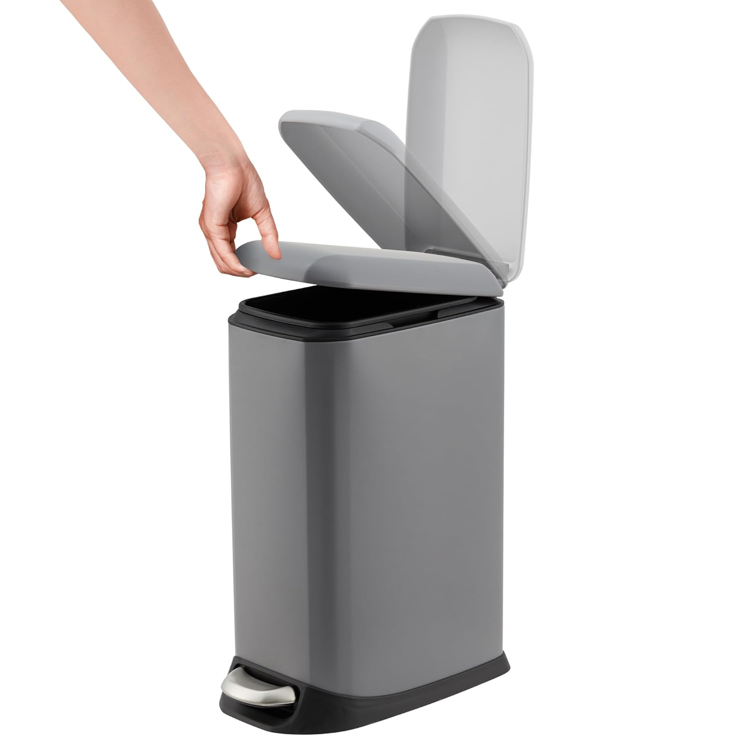 Front. Jojoka - 3.2 Gallon Stainless Steel Trash Can with Soft-Close Step Pedal, Fingerprint-Resistant, Grey - Gray.