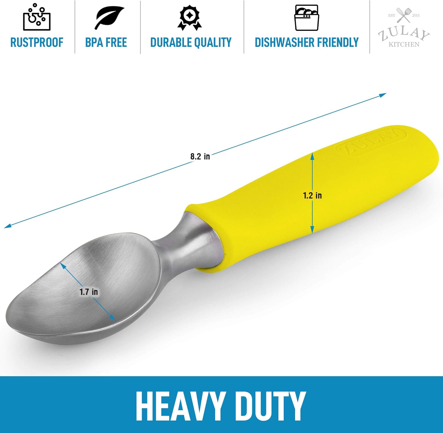 RUSTPROOF  
BPA FREE  
DURABLE QUALITY  
DISHWASHER FRIENDLY  

ZULAY KITCHEN  

8.2 in  
1.7 in  
1.2 in  

HEAVY DUTY