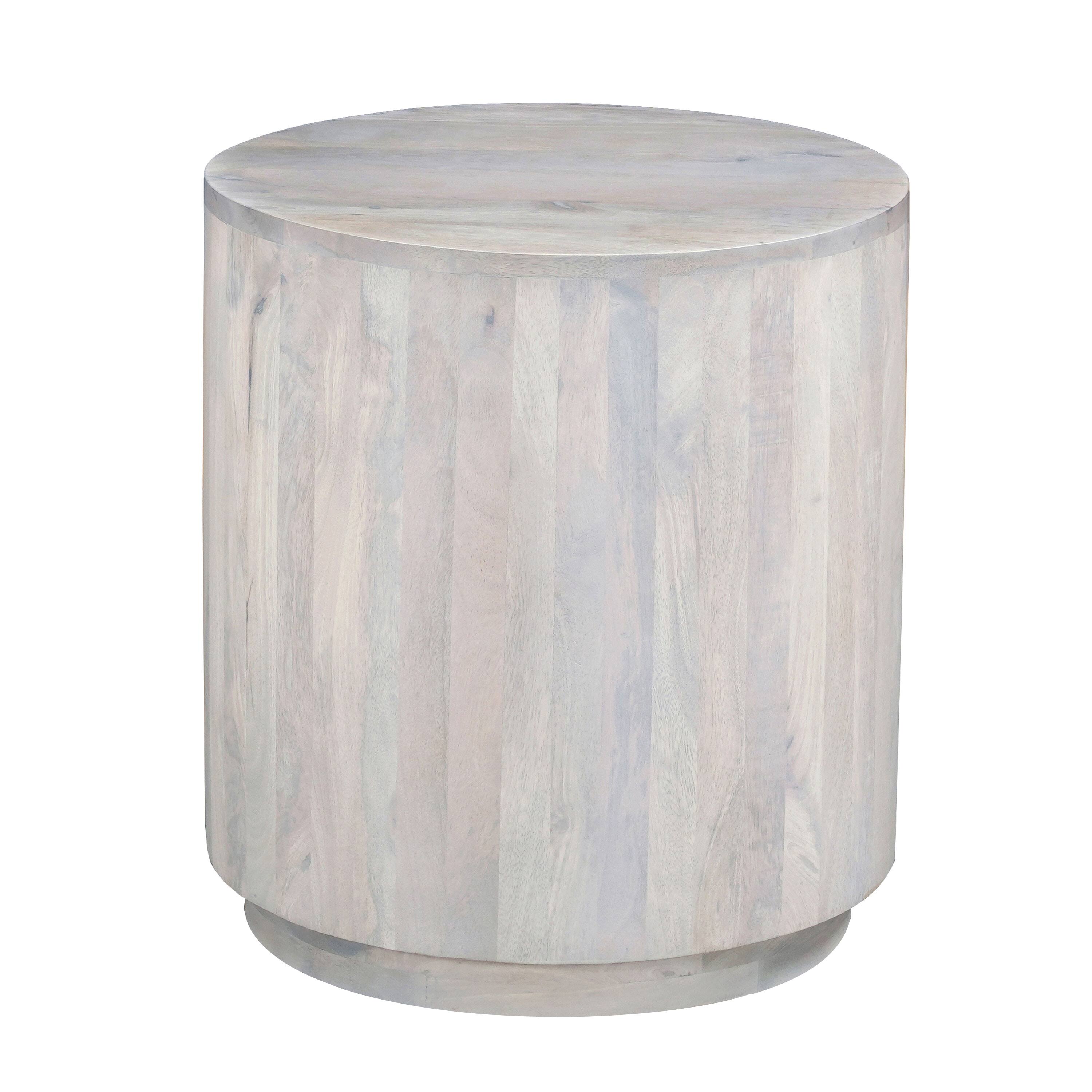 Left. Manhattan Lane - Febe Side End Accent Table, 20 Inch Round Top, Cylindrical Plinth Base, Oak White Mango Wood - Oak White.