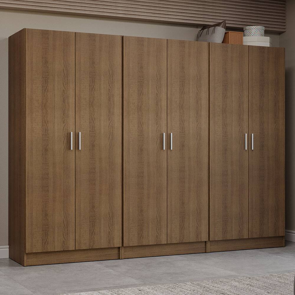 Angle. Madesa - Madesa 6 Doors Wardrobe with Ample Shelves and Hanging Space 94"L - Gray - Brown.