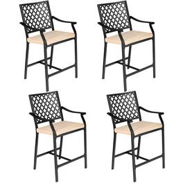 Costway - 4PCS Patio Bar Stool Counter Height Cushioned Chair Armrest Garden Deck - Black,Beige