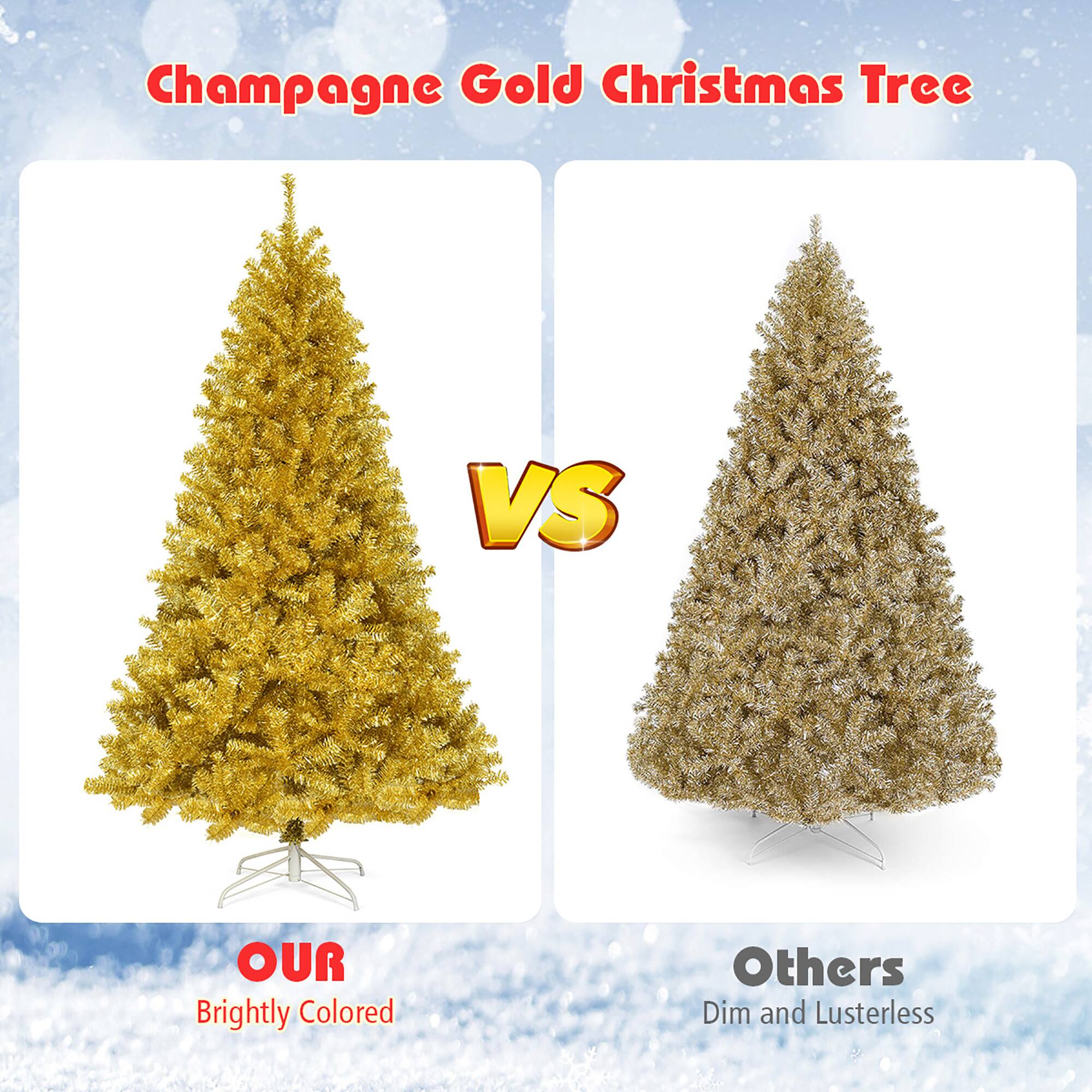 Champagne Gold Christmas Tree vs. Others Brightly Colored Dim and Lusterless