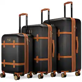 Badgley Mischka - Grace 3 Piece Expandable Retro Luggage Set - Black