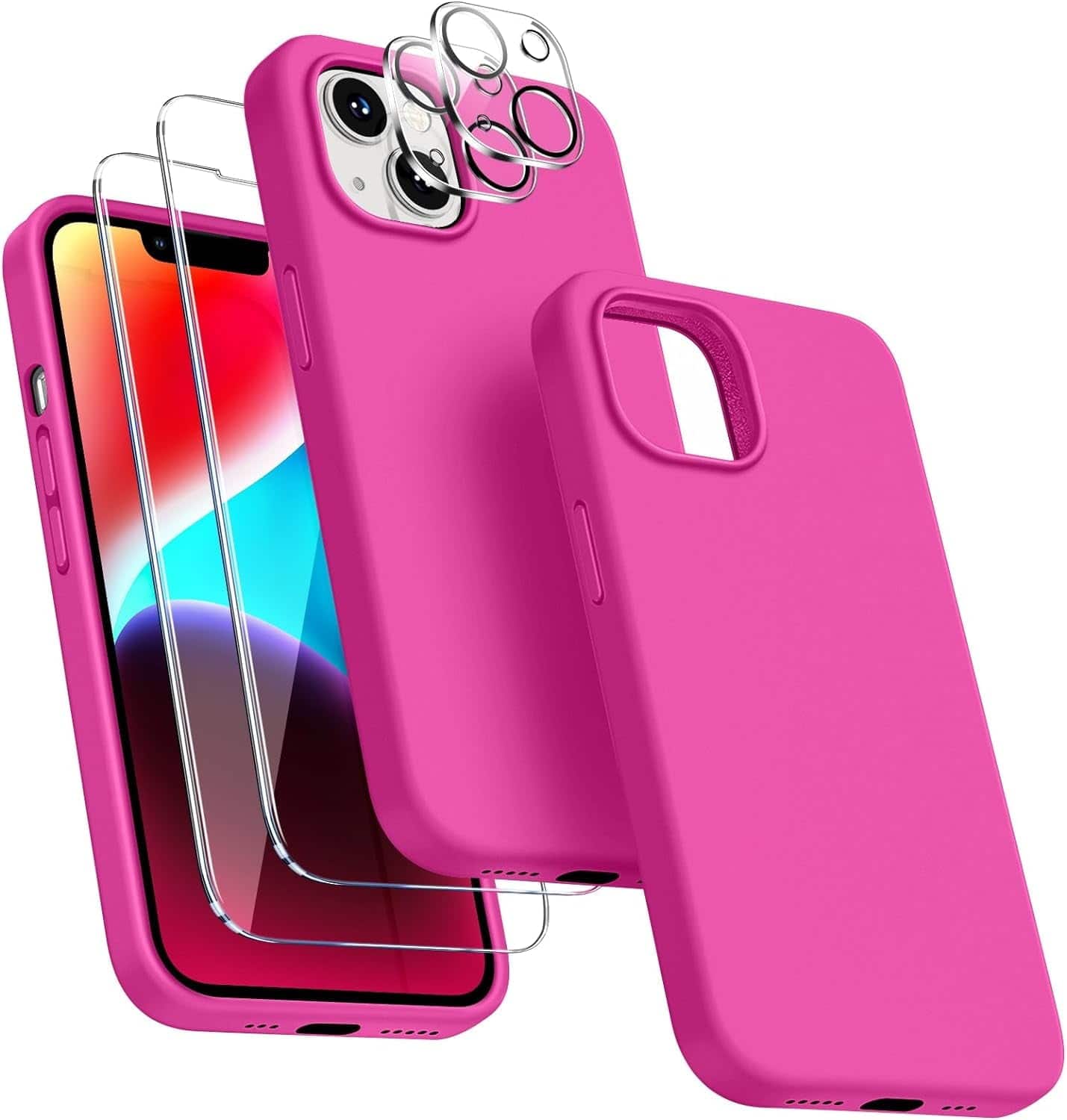 Front. Entronix - Entronix iPhone 15 Bundle - Liquid Silicone Case with 2 Screen Protectors & 2 Camera Lens Protectors - Hot Pink.