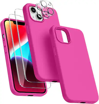 Front. Entronix - Entronix Complete Protection Bundle for iPhone 15 Plus - Liquid Silicone Case with Screen and Lens Protectors - Hot Pink.