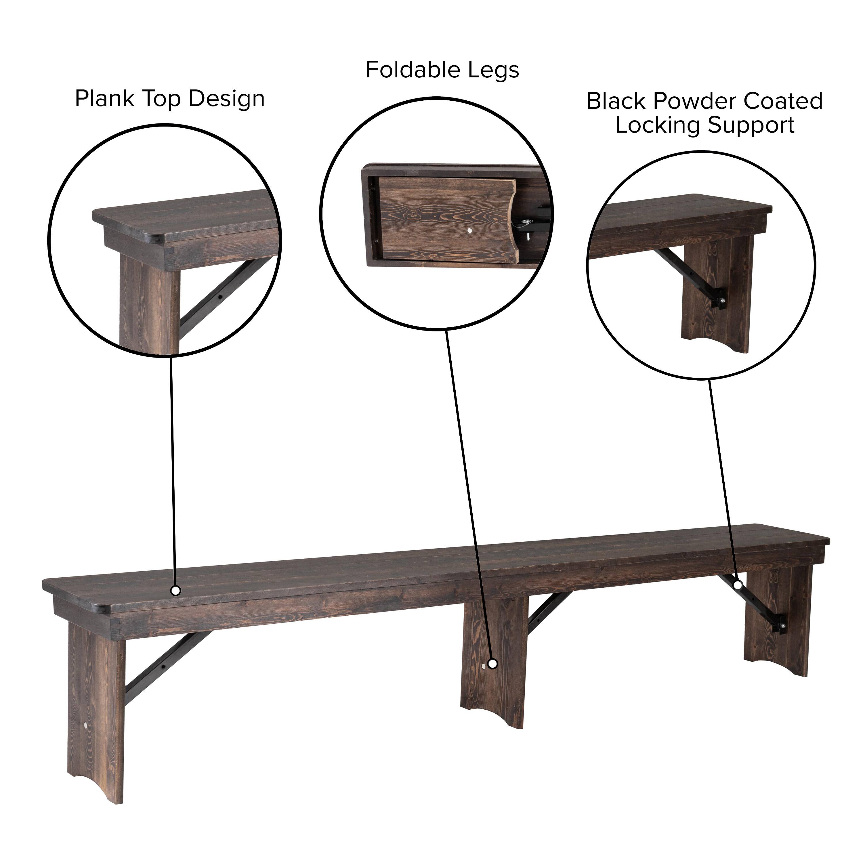 Plank Top Design  
Foldable Legs  
Black Powder Coated Locking Support