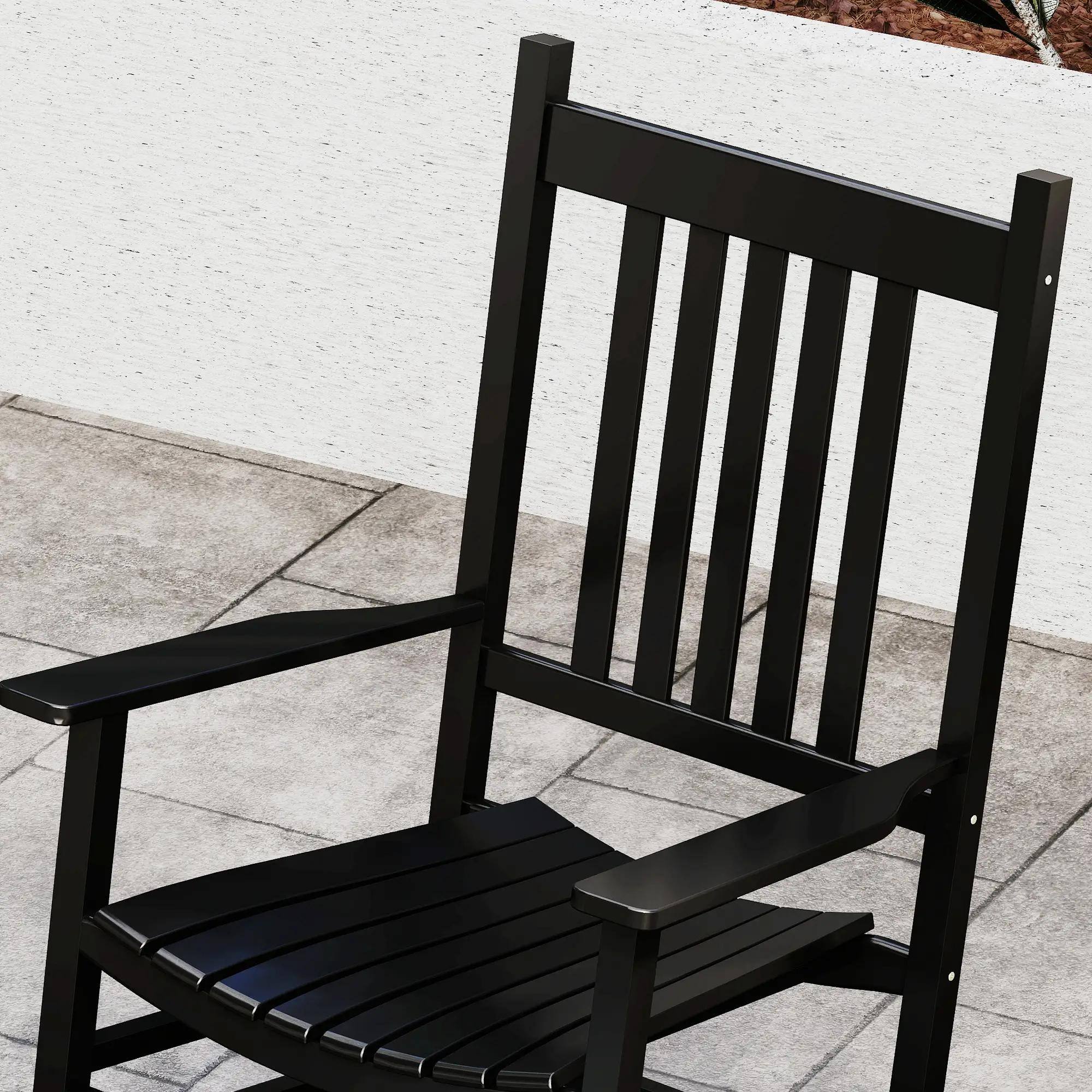 Back. Resenkos - Resenkos Outdoor Rocking Seat, Patio Swing Chair with Sleek Curves, Dense Wood Rockers for Outdoor, Garden, Deck, Black - Black.