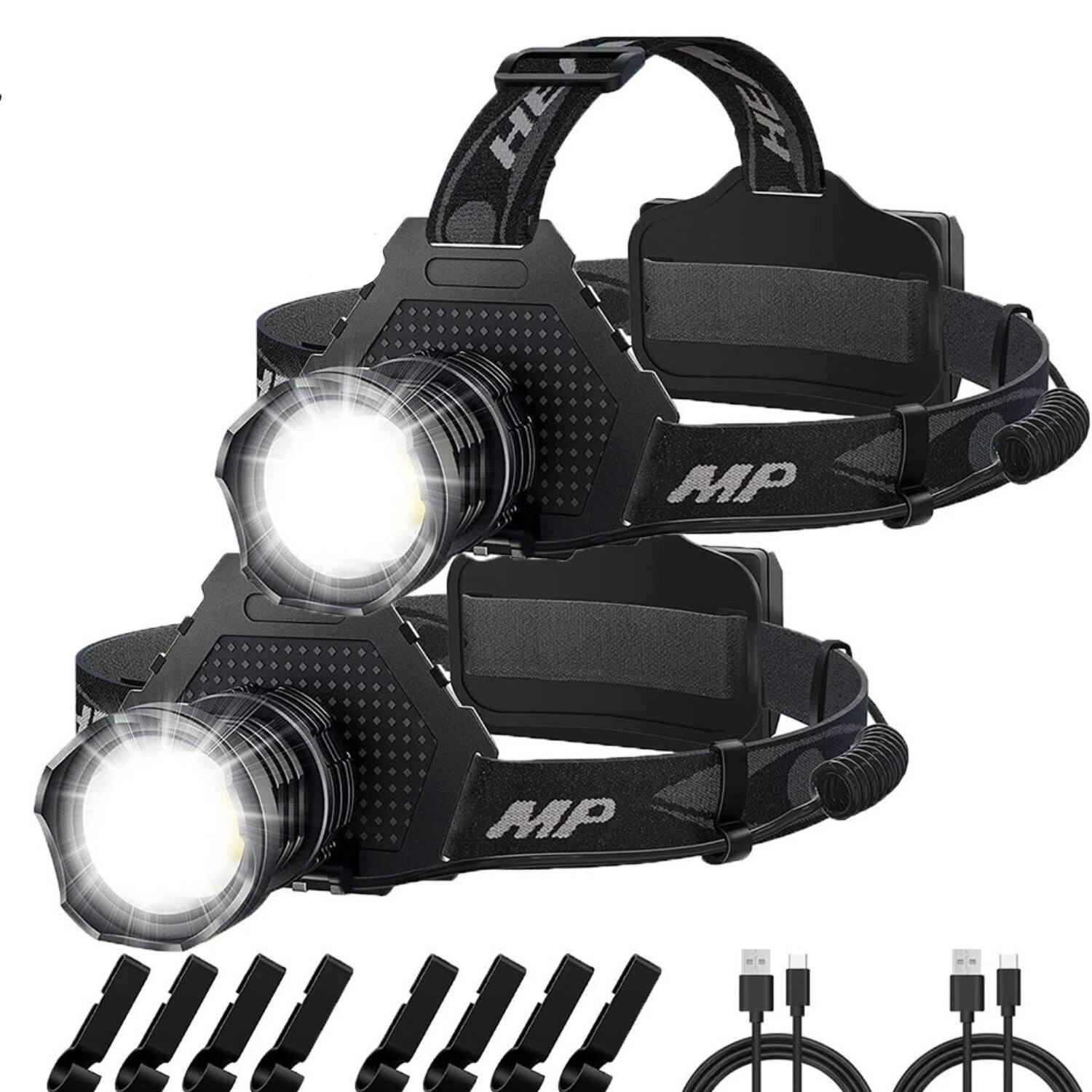 Front. Stock Preferred - 2-Pack Super Bright Rechargeable LED Headlamp.