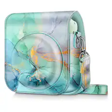 Front. Kitcheniva - Protective Case Camera Leather Bag For Fujifilm Instax Mini 12 Instant Emerald Marble.