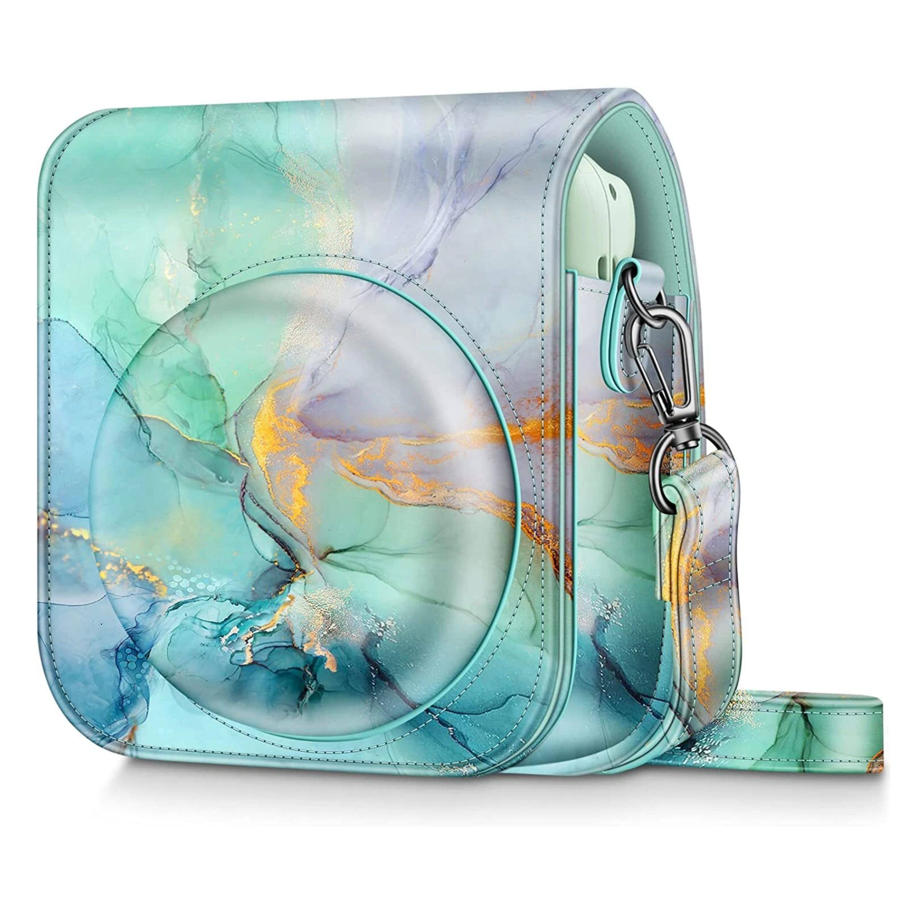 Front. Kitcheniva - Protective Case Camera Leather Bag For Fujifilm Instax Mini 12 Instant Emerald Marble.