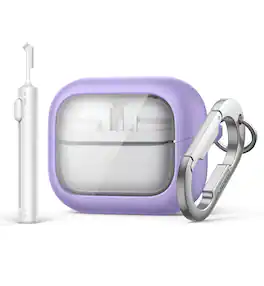 SURITCH - Headphone Bumper Case for Samsung Galaxy Buds 3 Pro/Buds 3/Buds3 FE with Carabiner,Cleaning Kit,Removal Tool,Magnetic - Purple