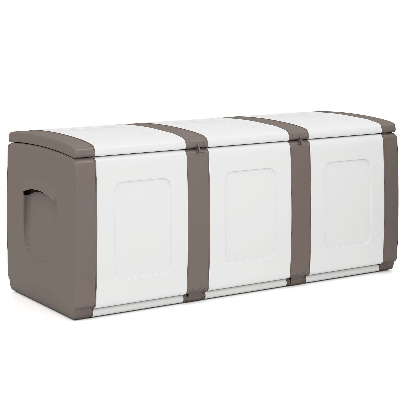 Alt View 8. Gymax - Gymax Deck Box Patio Container w/ Lockable Lid Weatherproof Plastic Storage Bin Brown & White - Brown.
