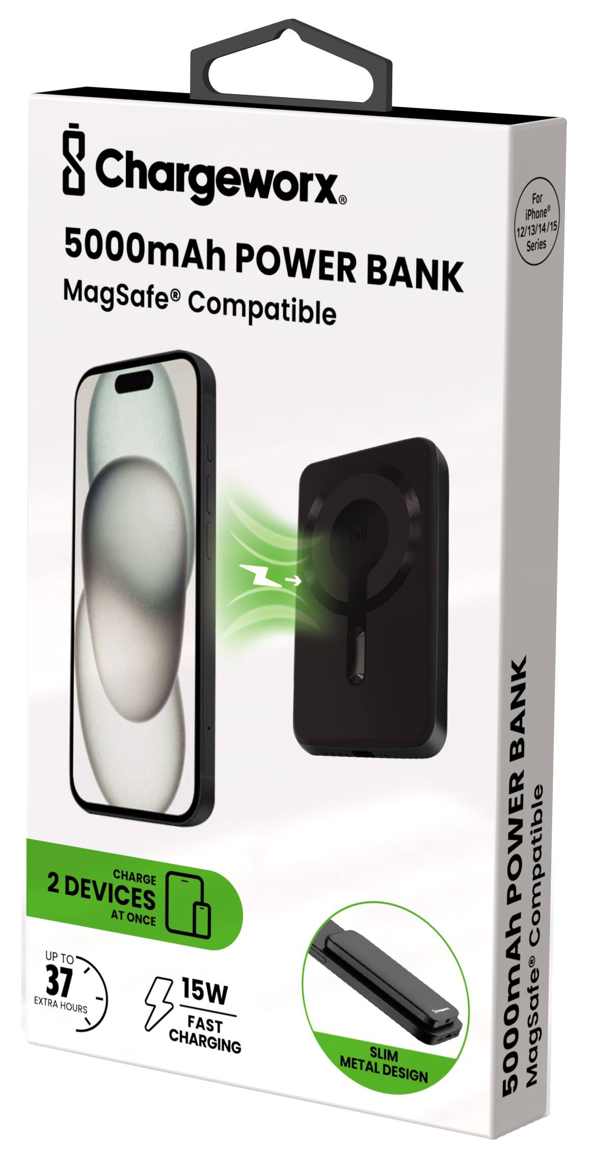 Chargeworx 5000mAh Power Bank Magsafe R Compatible for iPhone 12/13/14/15 Series - 2 Charge Devices at Once - 37W Extra Hours Fast Charging - Slim Metal Design - Bank Power.
