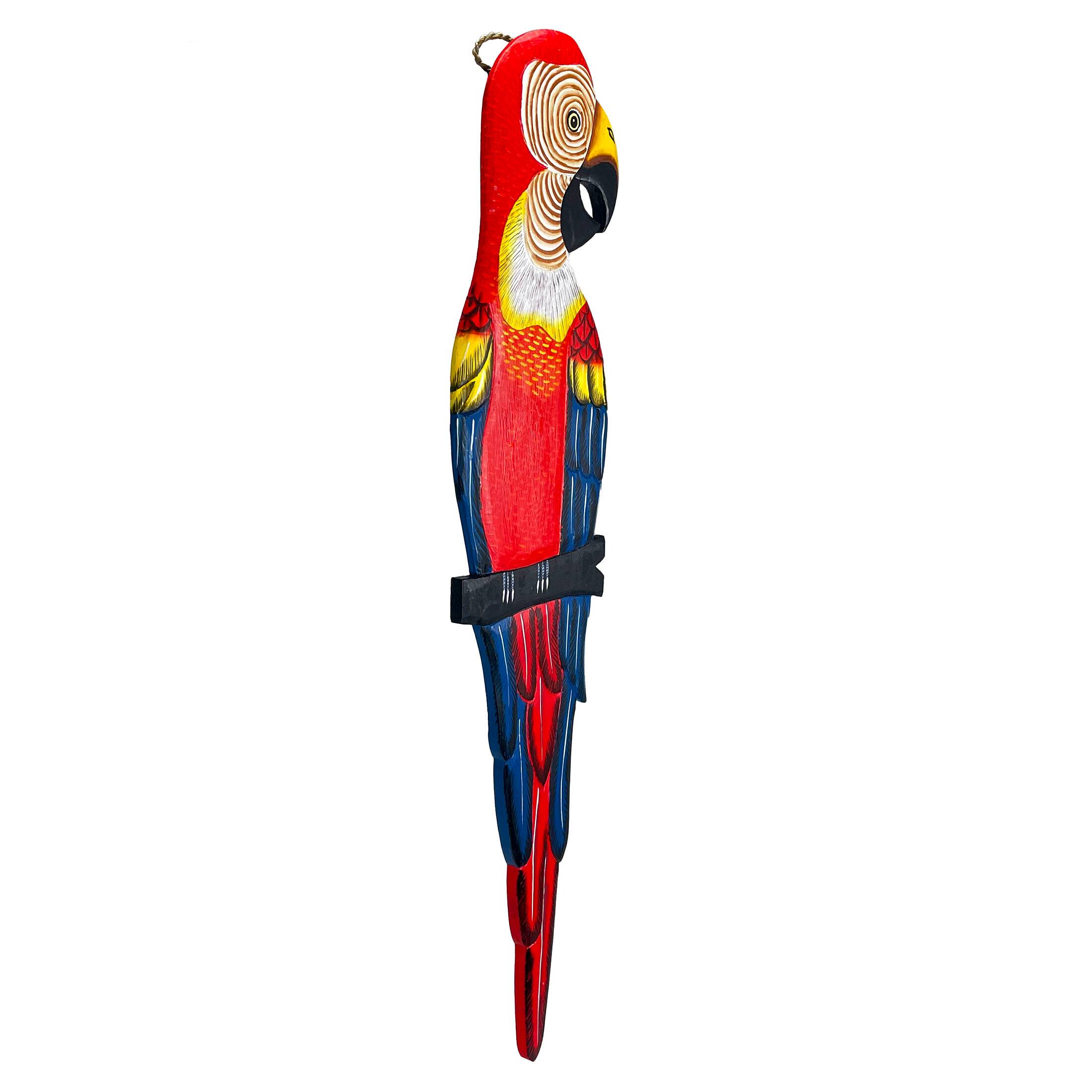 Alt View 1. Chesapeake Bay - Wood Parrot Wall Decor 38" Hand-Carved Macaw Sculpture Tropical Bird Art - Red.