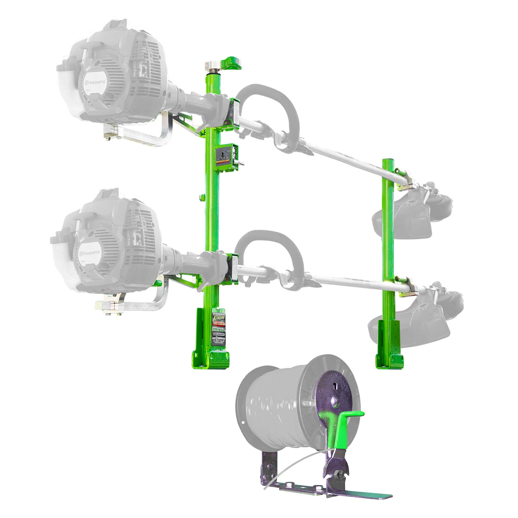 Green Touch Industries - String Trimmer Spool Rack & 2 Position Line Trimmer Rack - Black / Silver