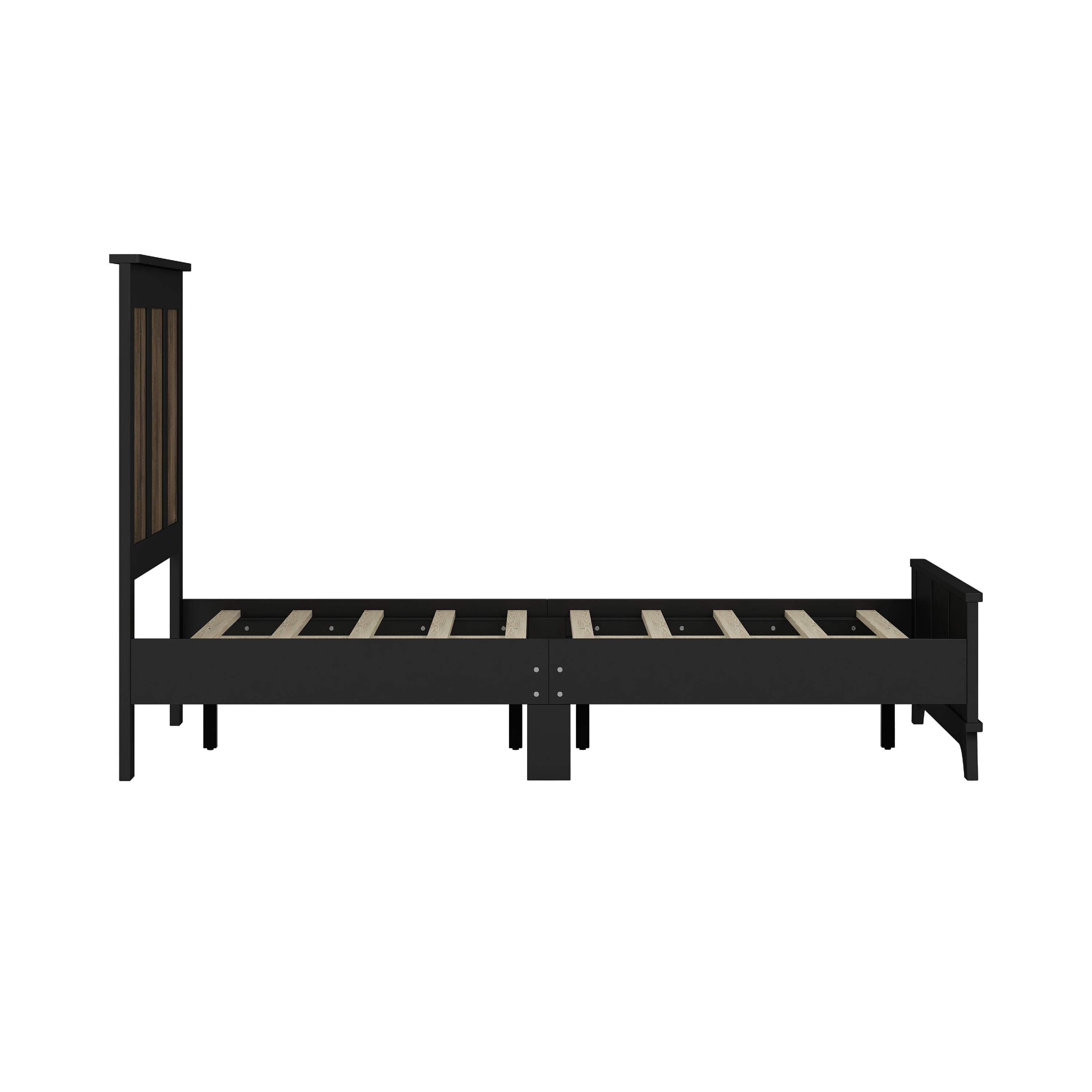 Alt View 2. Tiramisubest - Wooden Platform Full Size Bed, Modern Platform Bed with Wooden Strip Stickers Decoration, Plywood Slats Support, Black - Black.