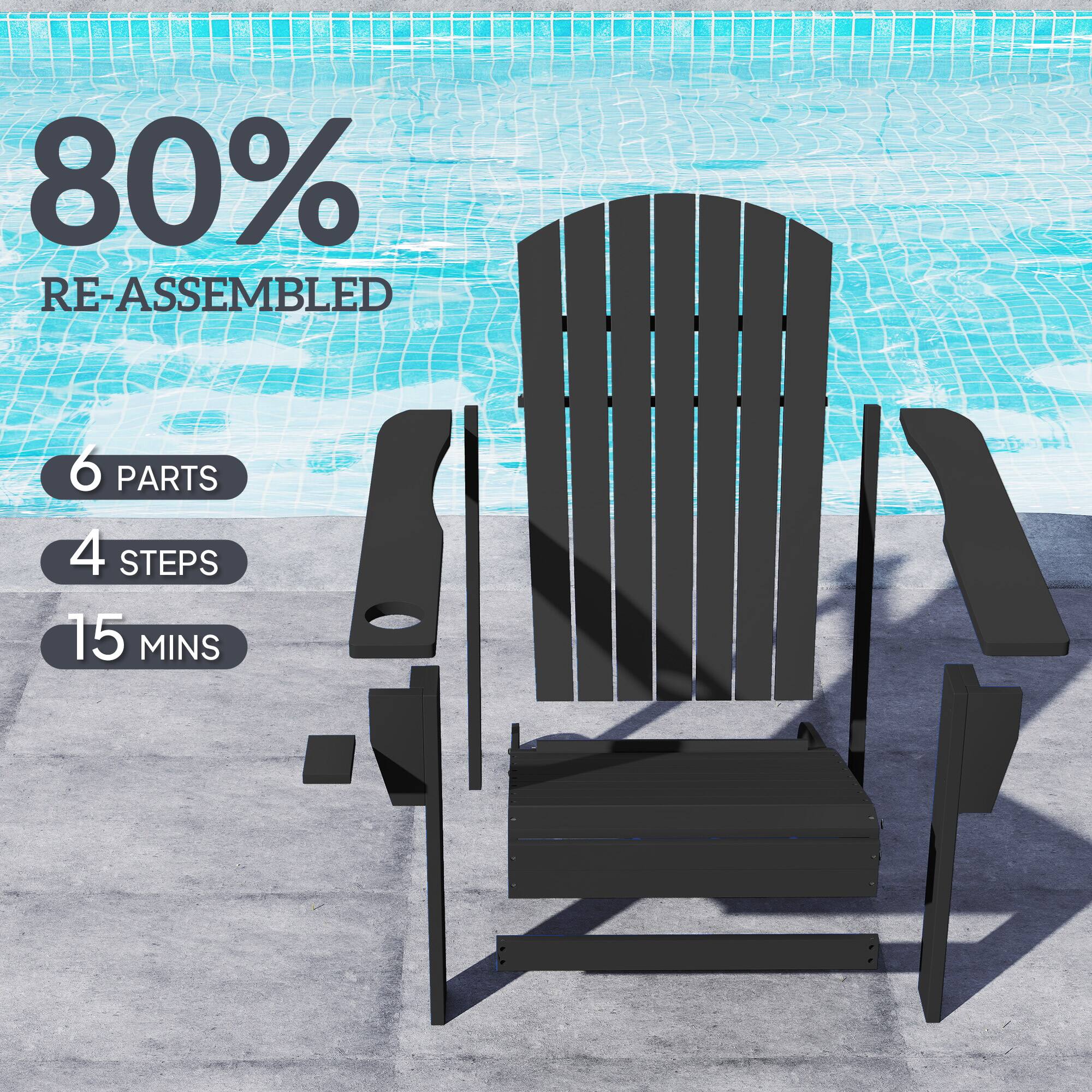 80% RE-ASSEMBLED  
6 PARTS  
4 STEPS  
15 MINS