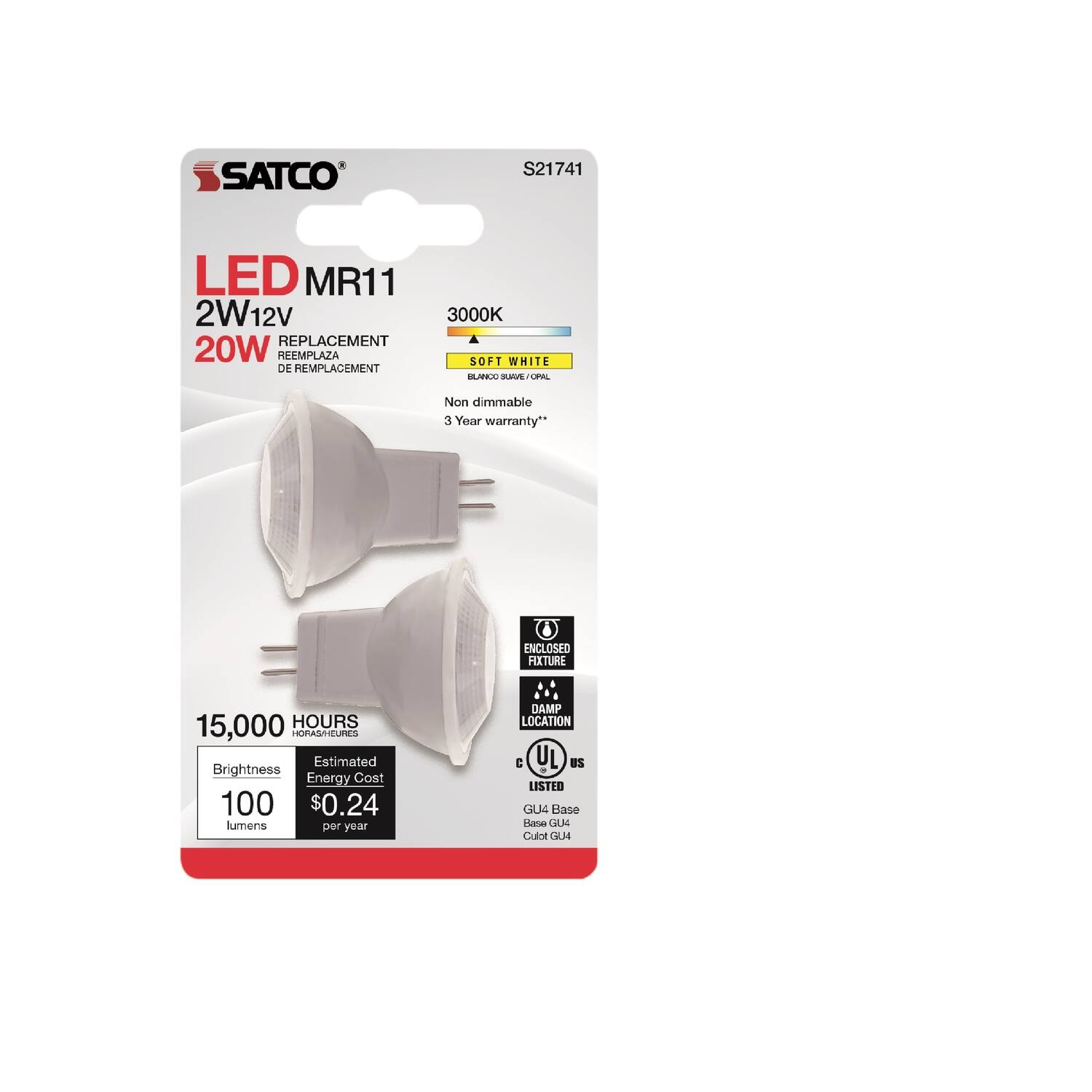 SATCO - MR11 GU4 LED Bulb Soft White 20 Watt Equivalence 2 pk price history on PriceWatchPro