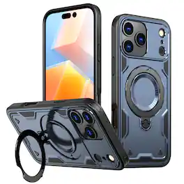 Dteck - Rugged Ring Stand Case for Apple iPhone 17 Pro Max,Shockproof Back Cover Dual-Layer Hard PC TPU Kickstand Case - Blue