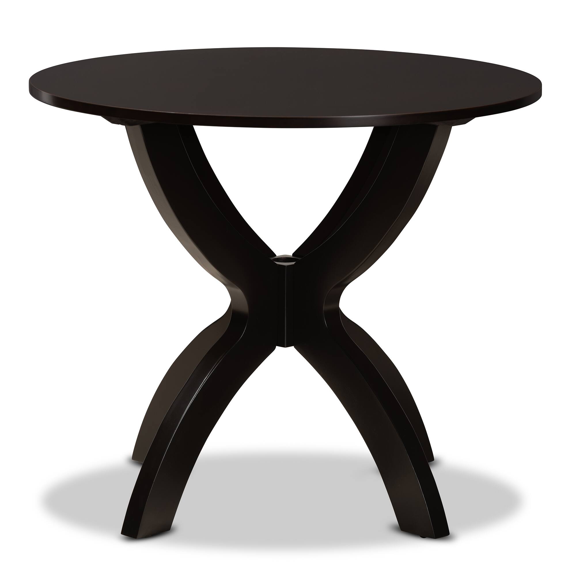 Angle. Baxton Studio - Tilde Modern and Contemporary Finished 35-Inch-Wide Round Wood Dining Table - Dark Brown.