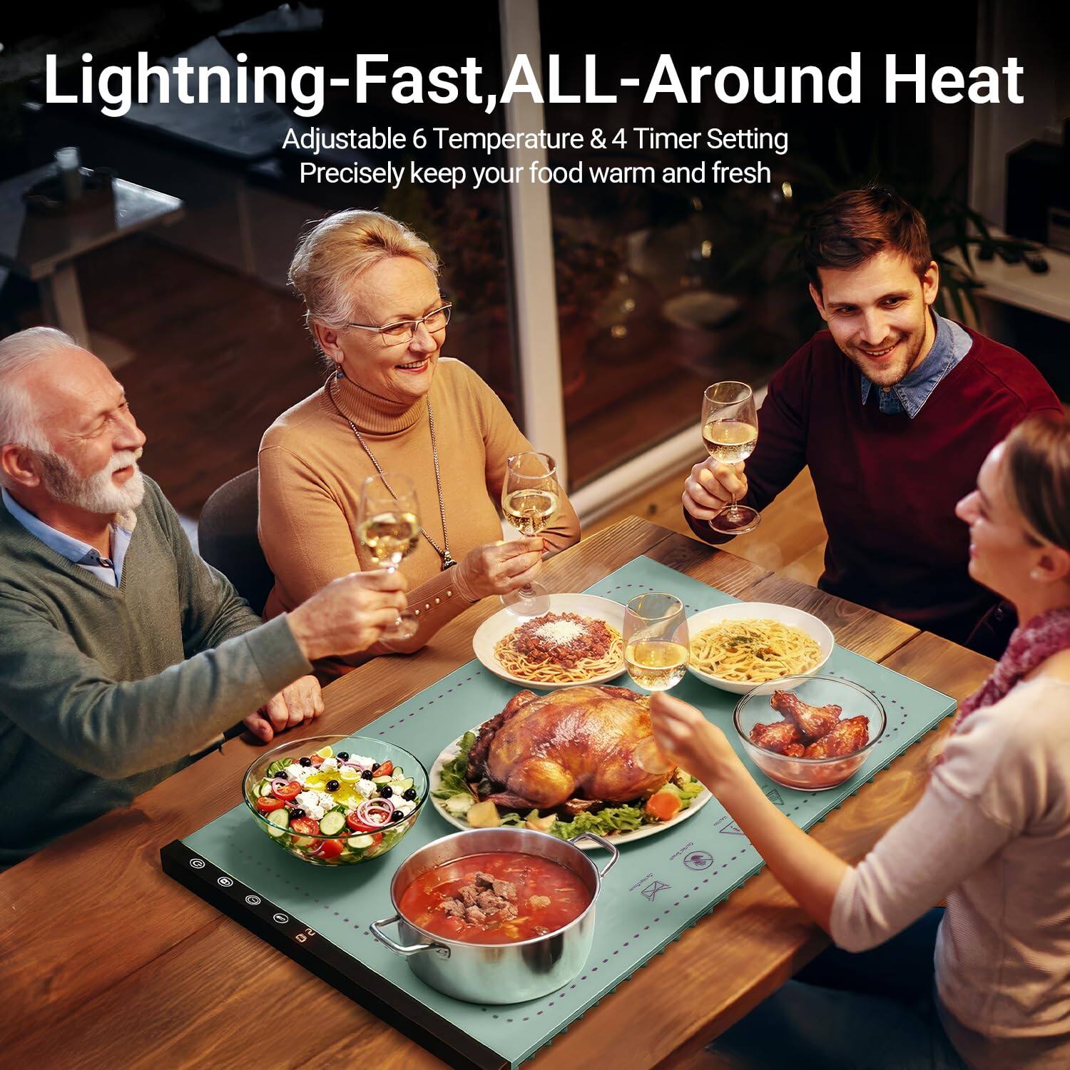 Lightning-Fast, ALL-Around Heat

Adjustable 6 Temperature & 4 Timer Setting
Precisely keep your food warm and fresh