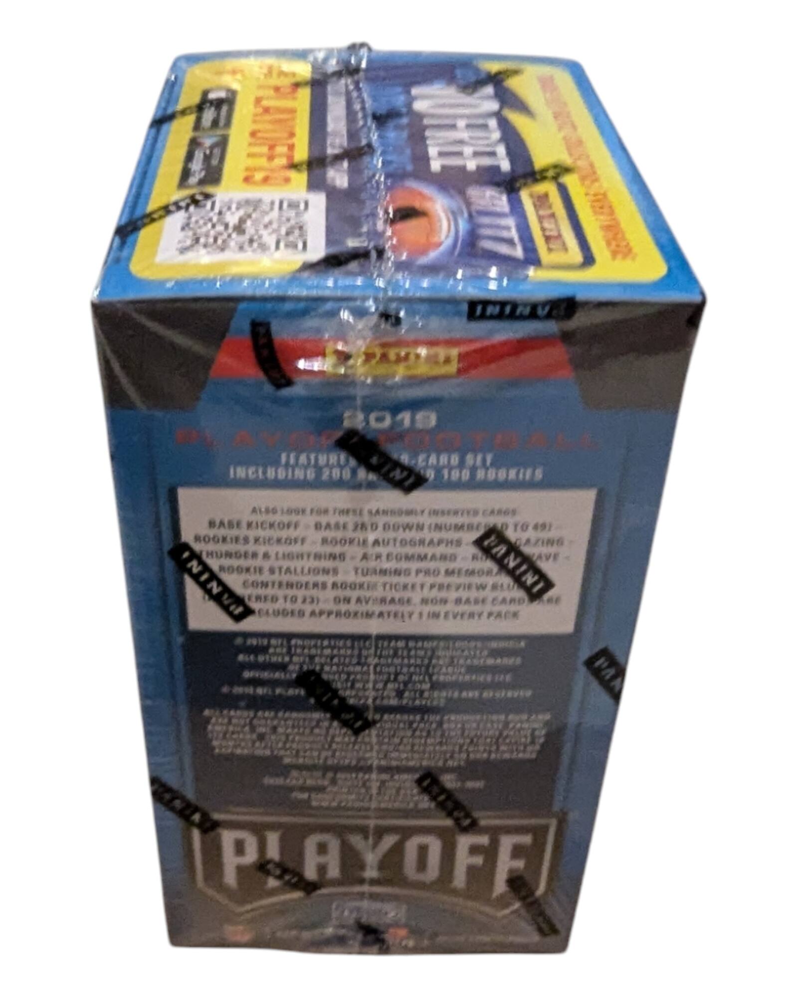 **PLAYOFF**

**2019**

**FOOTBALL**

**100 CARD SET**

**100 ROOKIES**

**FEATURES**

- 200 BASE CARDS
- 100 ROOKIES
- 100 INSERTED CARDS

**ALSO LOOK FOR THESE SANDWICHED INSERTS**

- BASE KICKOFF - BASE 28 DOWN (NUMBERED TO 49)
- ROOKIE KICKOFF - ROOKIE AUTOGRAPH (NUMBERED TO 49)
- HUNTER & LIGHTNING - AR COMMAND - HUNTER & LIGHTNING (NUMBERED TO 49)
- ROOKIE STALLIONS - TURNING PRO MEMORIAL (NUMBERED TO 23)
- ROOKIE CONTENDERS - TURNING PRO MEMORIAL (NUMBERED TO 23)
- ON AVERAGE, 1 IN EVERY PACK

**INCLUDES APPROXIMATELY 1 IN EVERY PACK**

**2019 PANINI PLAYOFF FOOTBALL**

**INCLUDES APPROXIMATELY 1 IN EVERY PACK**

**PLAYOFF**

**PLAYOFF**

**PLAYOFF**

**PLAYOFF**

**PLAYOFF**

**PLAYOFF**

**PLAYOFF