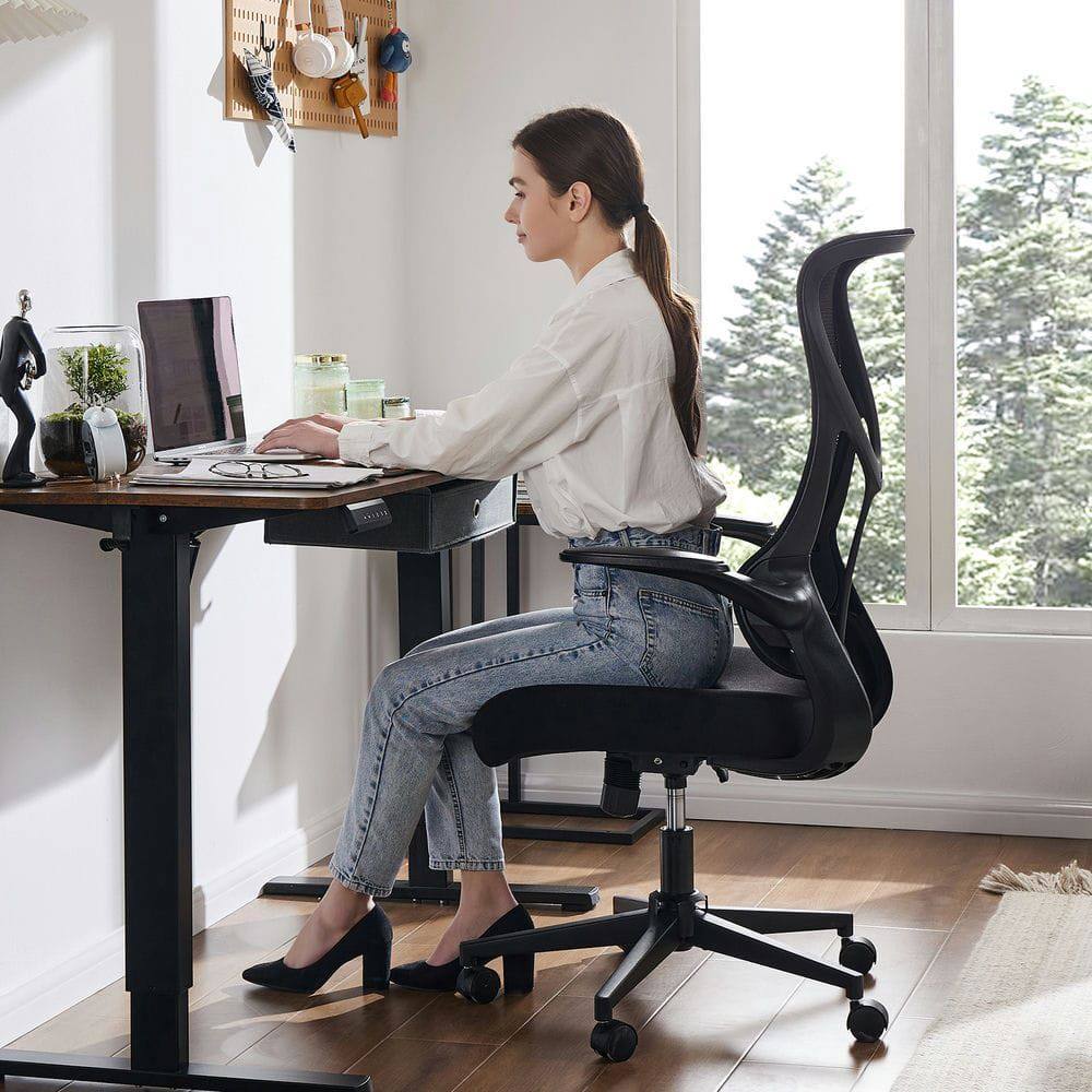 Alt View 2. Kadyn - 48" Tall Ergonomic Mesh Computer Chair - Flip-up Armrests & Lumbar Support Chair for Long Sitting, Black - Black.