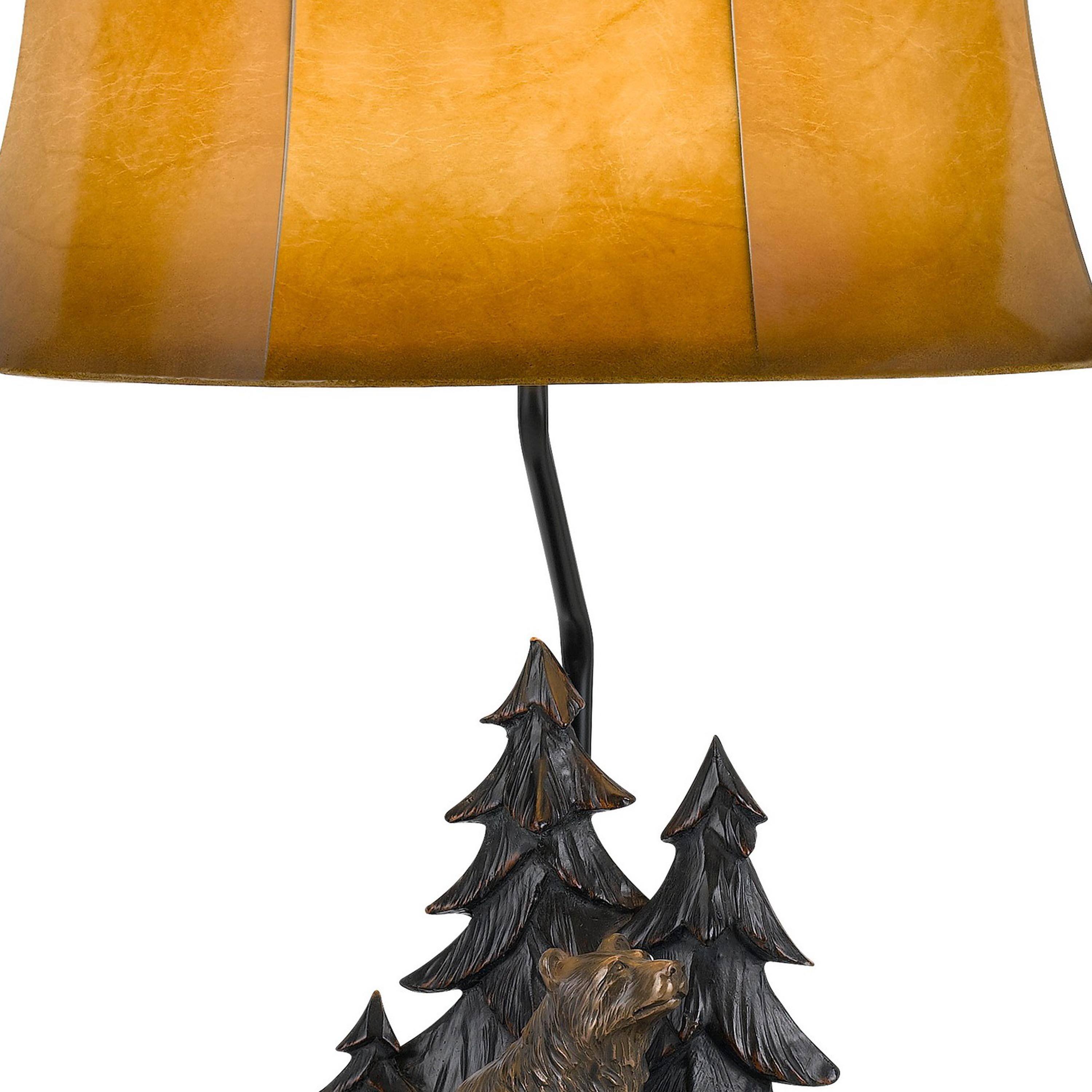 Back. Manhattan Lane - 3 Way Resin Body Table Lamp with Forest and Bear Design - Brown and Black.