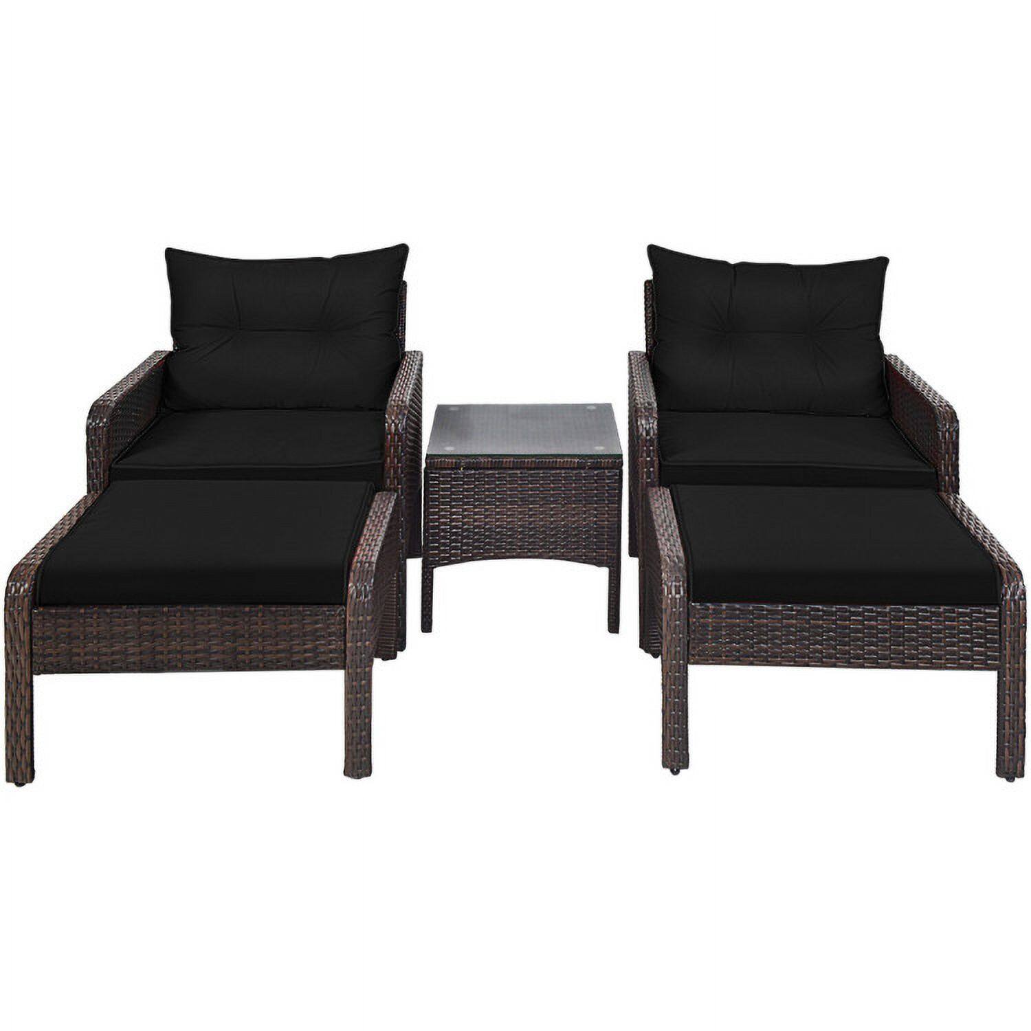 Left. Kadyn - 5 Pieces Patio Rattan Sofa Ottoman Furniture Set with Cushions-Black, Patio Seating Conversation Set, Modern Patio Chair - Black.