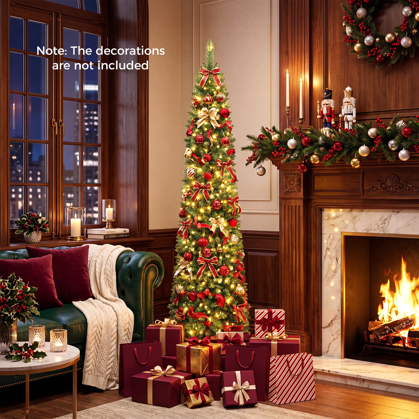 Gymax - 6 FT Pre-Lit Artificial Christmas Tree Realistic Slim Pencil Xmas Tree - Green