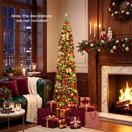 Gymax - 6 FT Pre-Lit Artificial Christmas Tree, Realistic Slim Pencil Xmas Tree - Green