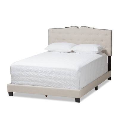 Front. Baxton Studio - Vivienne Modern and Contemporary Fabric Upholstered Bed - Light Beige.