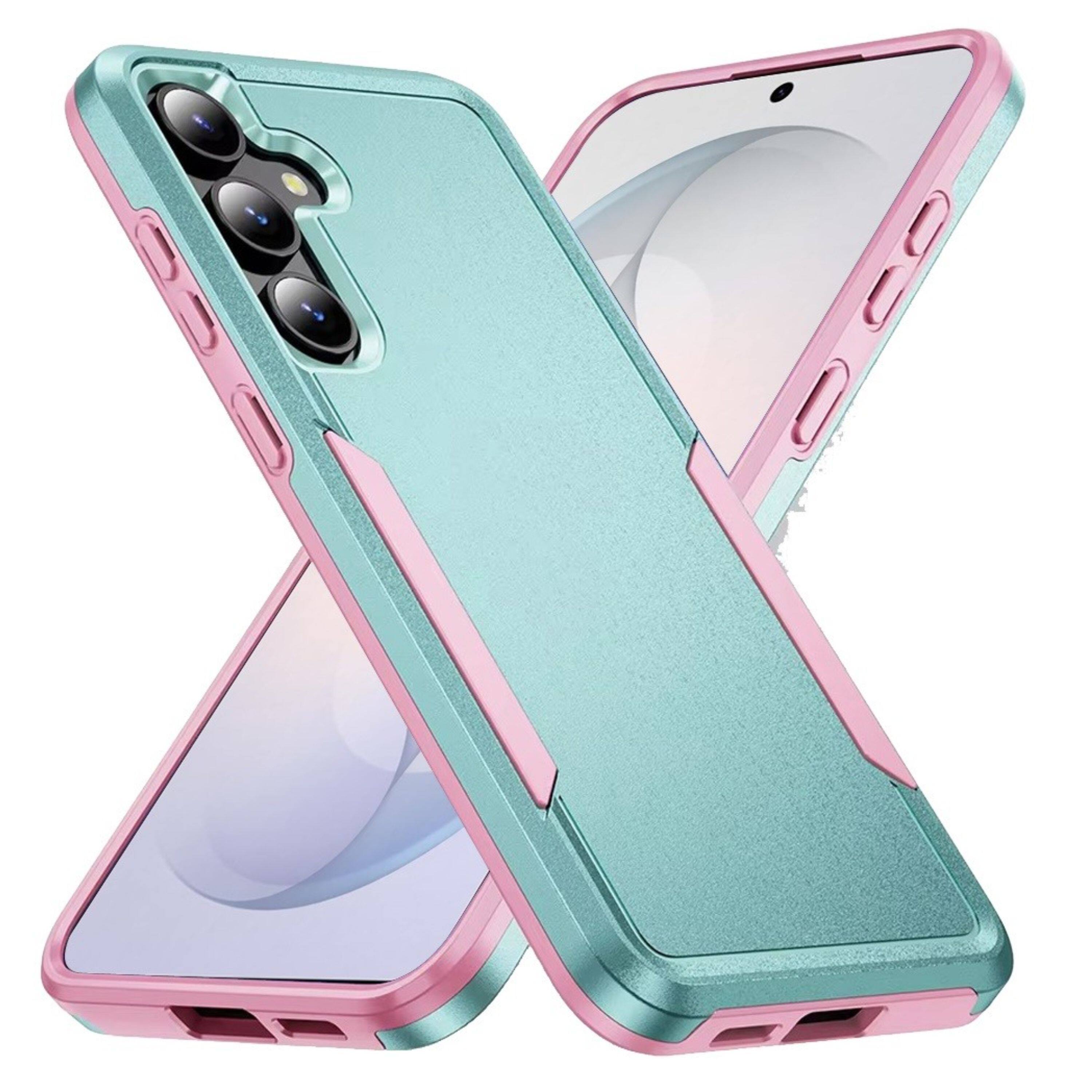 Angle. Kitcheniva - Fused Rugged Shockproof Phone Cover Plus Tempered Glass For Samsung S26 FE Teal/Pink - Teal/Pink.
