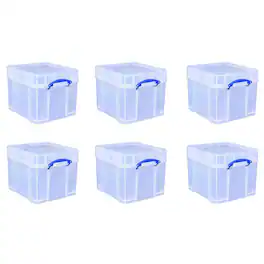 Really Useful Box - 35 Liters Transparent Storage Container with Snap Lid, 6 Pack - Clear