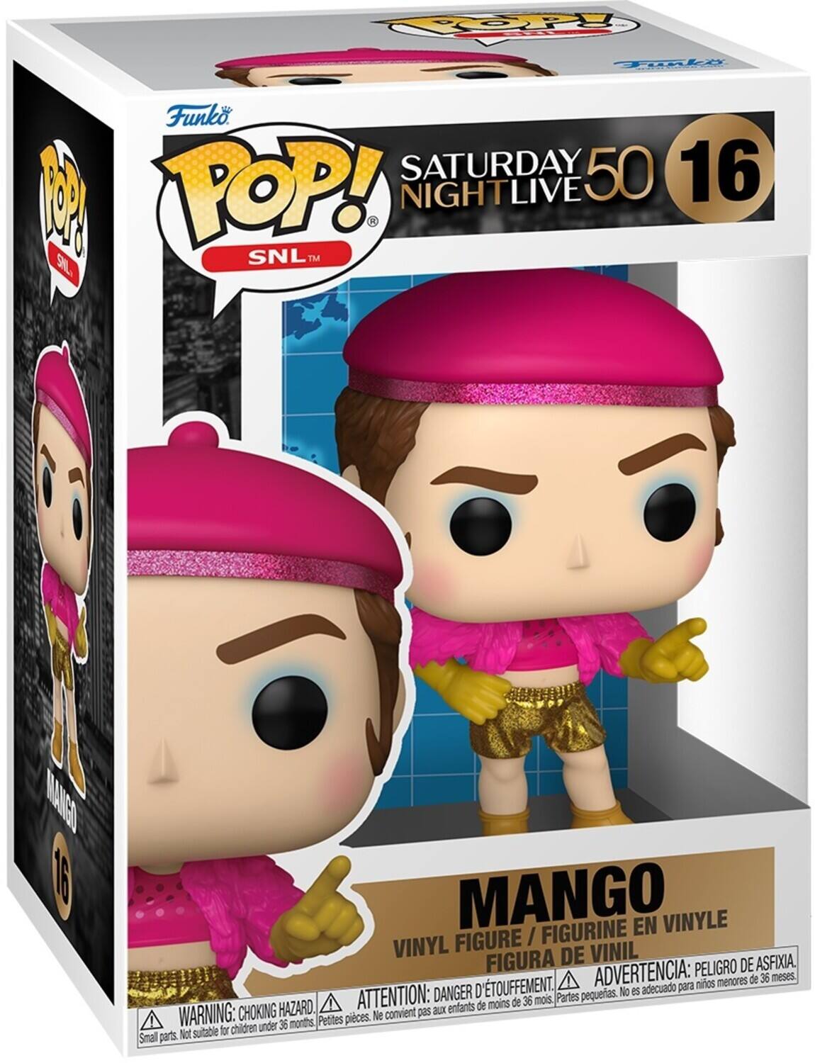 TOOOp Toli  Funk SATURDAY 50 16 M POP! a NIGHTLIVE 9 SNL TM MANGO 16 MANGO FIGURINE EN VINYLE FIGURE / VINYL DE VINIL FIGURA ADVERTENCIA: PELIGRO DE ASFIXIA. menores de 36 meses. D'TOUFFEMENT. adecuado para nios DANGER pequeas. No es HAZARD. ATTENTION: aux enfants de moins de 36 mois, Partes WARNING: CHOKING Petites pieces. Ne convient pas for children under 36 months Smal parts. Not suitable