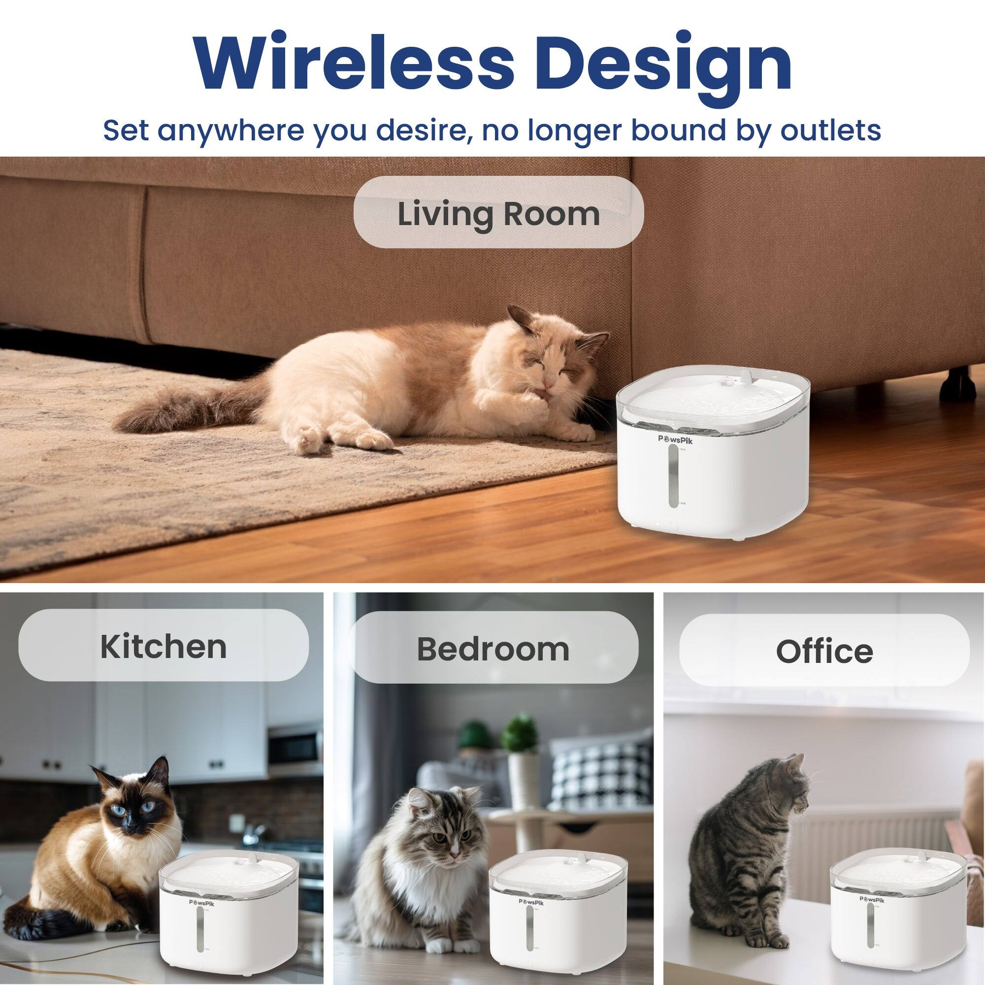 Wireless Design  
Set anywhere you desire, no longer bound by outlets

Living Room  
Kitchen  
Bedroom  
Office