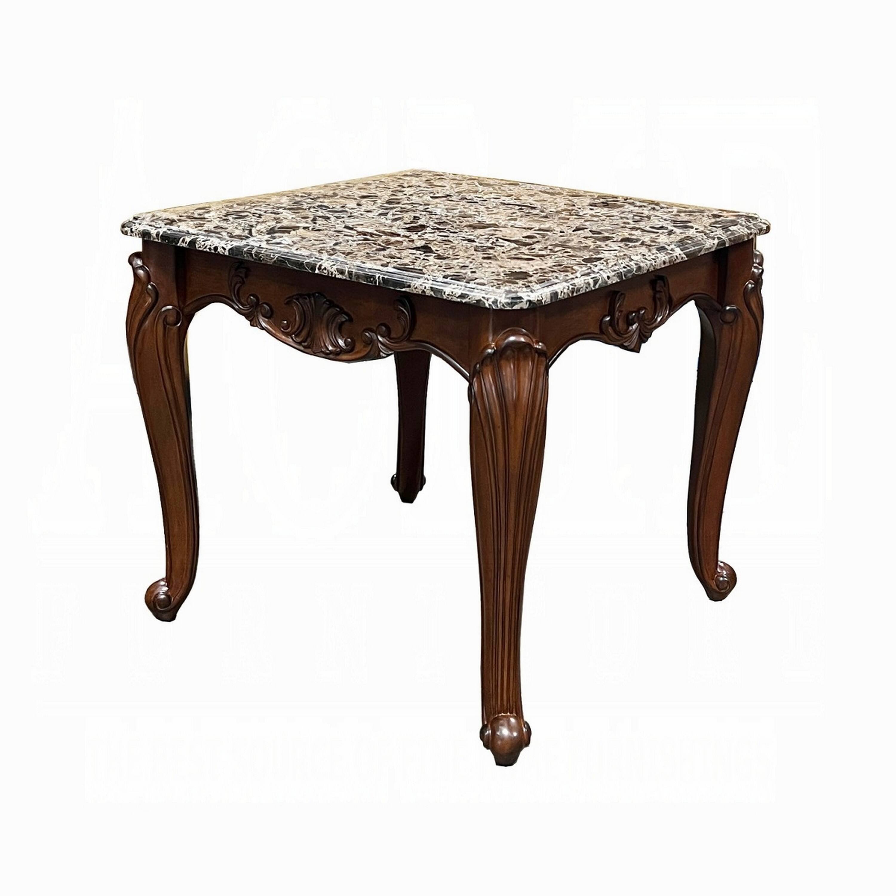 Alt View 1. Manhattan Lane - Aliya Side End Table, Rectangular 28 Inch Marble - Cherry Brown.