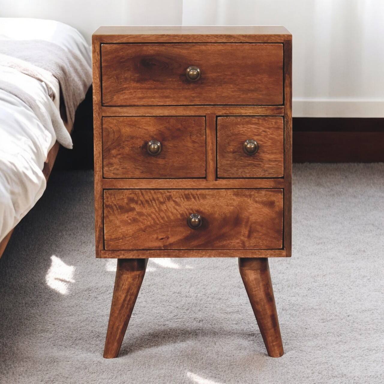 Alt View 2. Artisan Furniture - Artisan Furniture Solid WoodHoney Caramel Nordic Style 4 Drawer Multi Bedside - Brown.