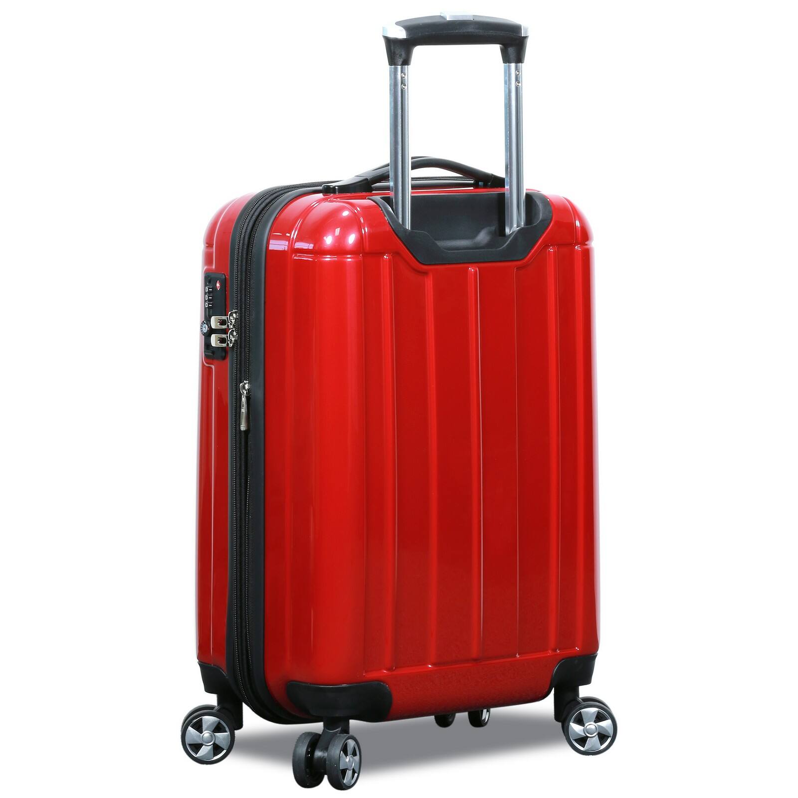 Back. World Traveler - Contour 20-Inch Carry-On Lightweight Polycarbonate Hardside Expandable Spinner Luggage with TSA Lock - Red.