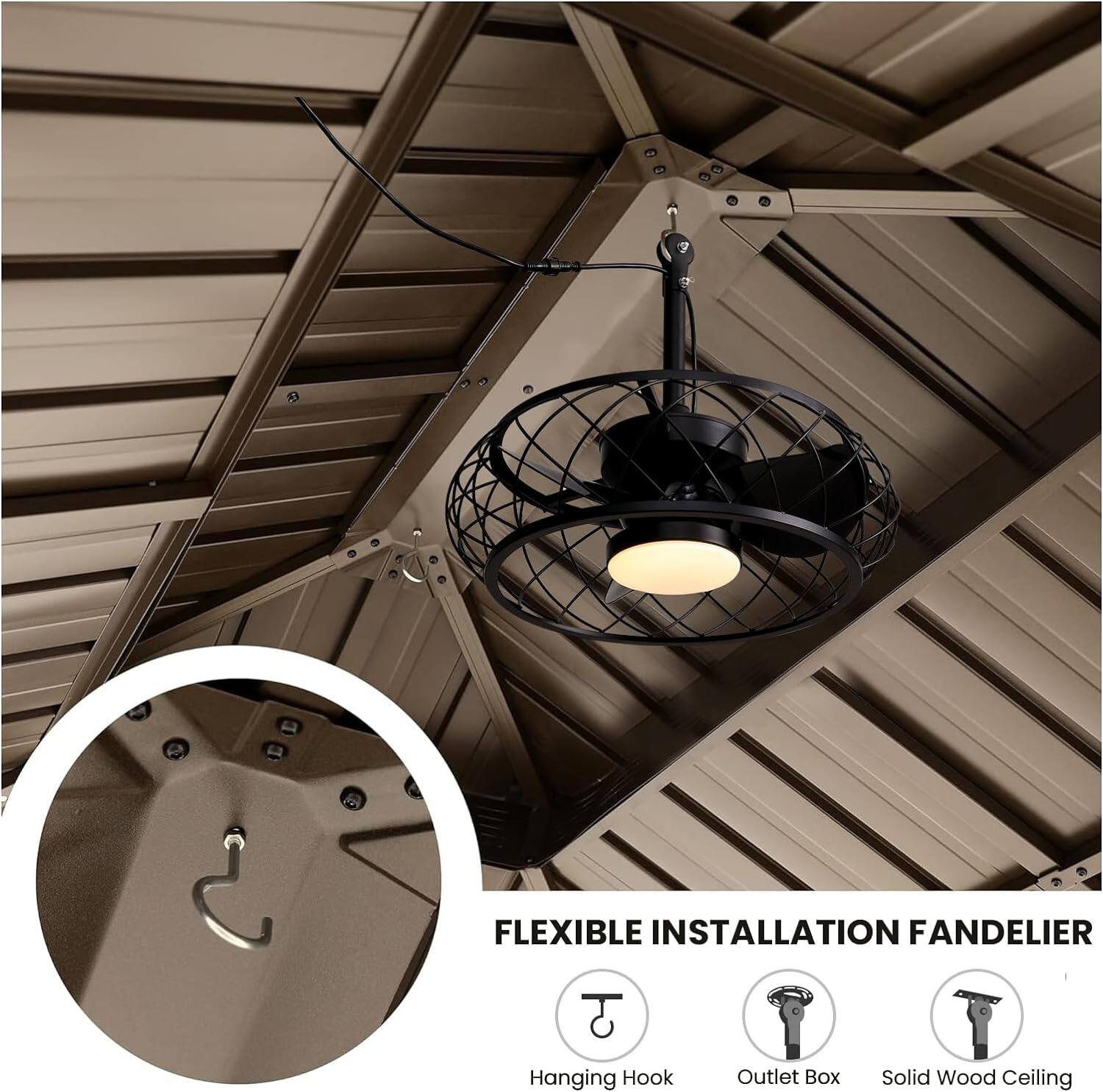 FLEXIBLE INSTALLATION FANDELIER  
Hanging Hook  
Outlet Box  
Solid Wood Ceiling