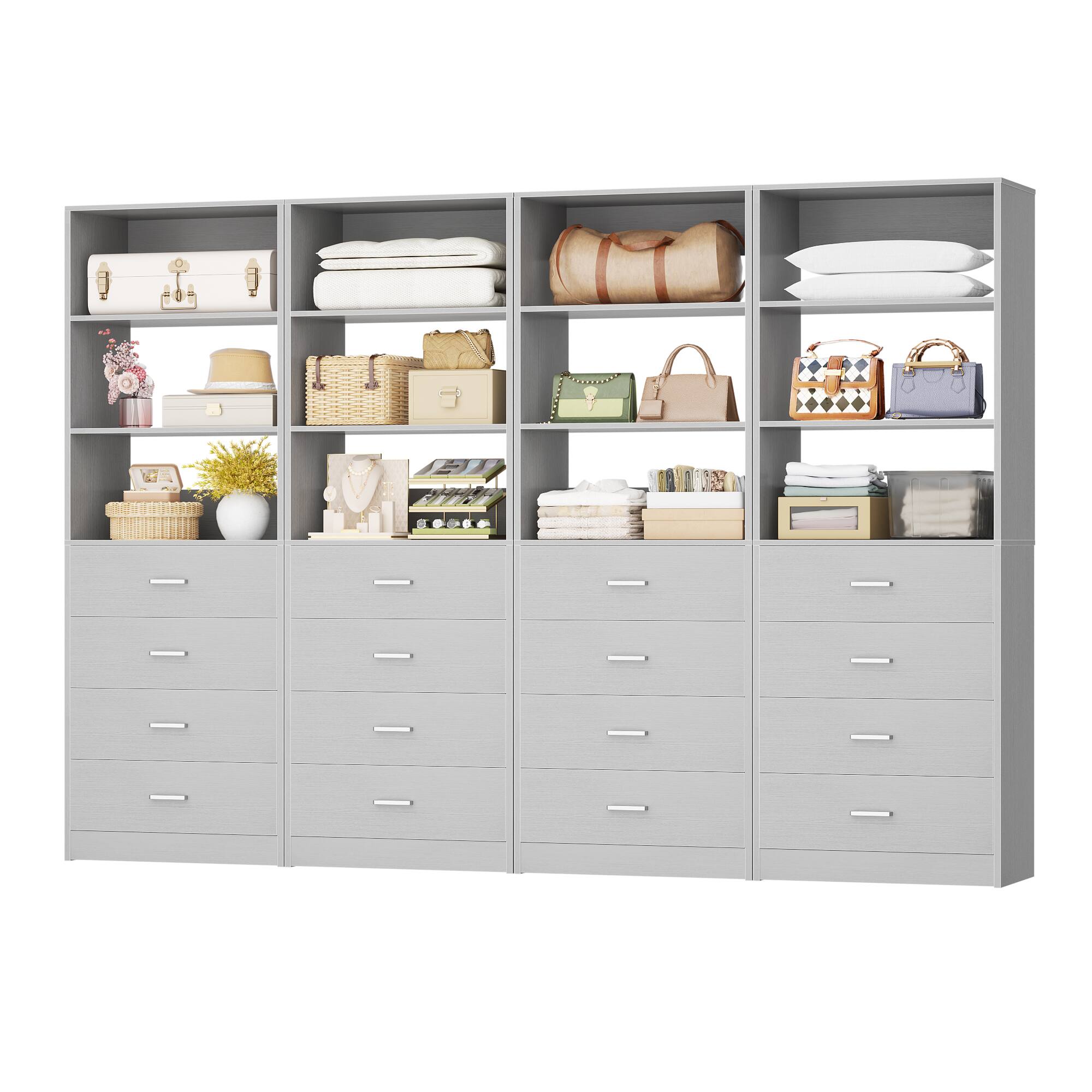 Alt View 2. Aheaplus - 7.1FT Freestanding Closet Organizer System 4-Piece Set, with 12 Wooden Drawers and 8 Shelves, Easy Assembly - Gray.