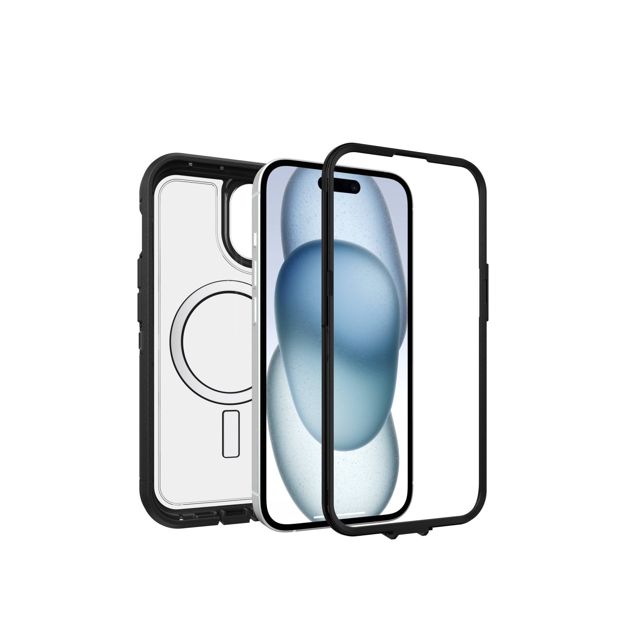 Angle. OtterBox - Defender Series Pro XT Hard Shell for MagSafe for iPhone 15, iPhone 13, iPhone 14 - Dark Side.