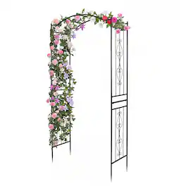 Costway - 7.5 FT Garden Arbor withCurved Roof for Climbing Plants Roses Vines for Backyard - Black