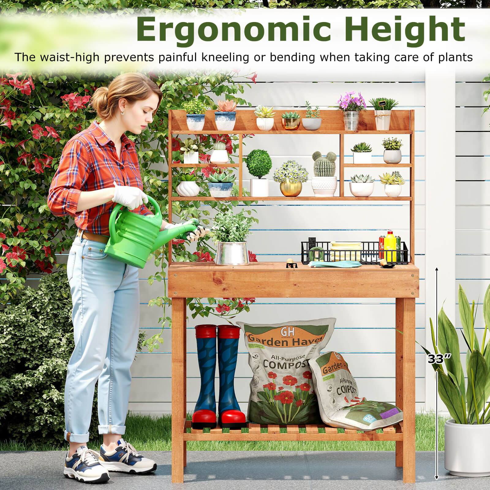 Ergonomic Height  
The waist-high prevents painful kneeling or bending when taking care of plants  

GH Garden Havens  
All-Purpose COMPOST  

33"