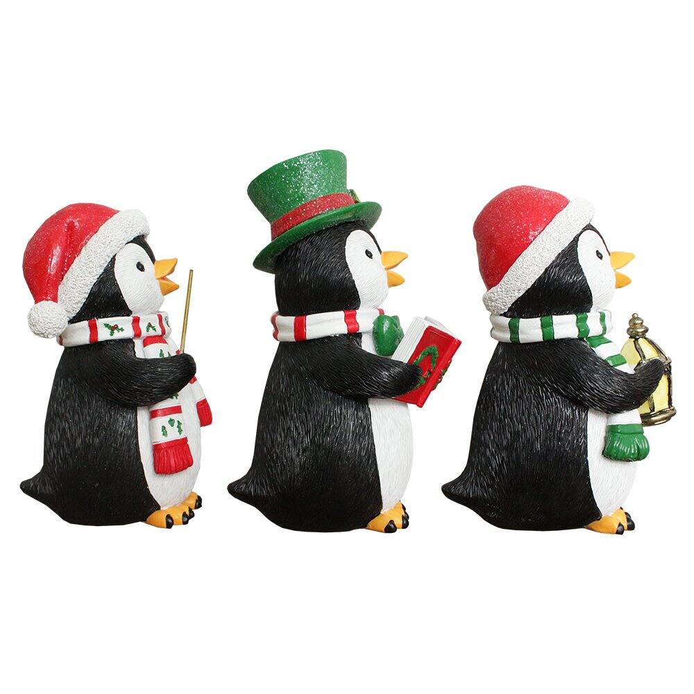 Front. OrnamentallyYou - Caroling Penguin Trio Set of Christmas Figurines, 6" Winter Holiday Statue Set of Three - RSTATUE1042.