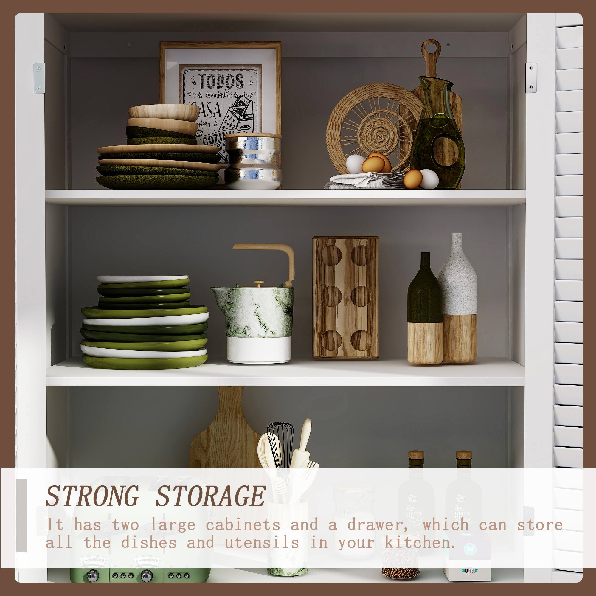 STRONG STORAGE It has two large cabinets and a drawer, which can store all the dishes and utensils in your kitchen. a TODOS comicol P9A Cl ASA a COZIA
