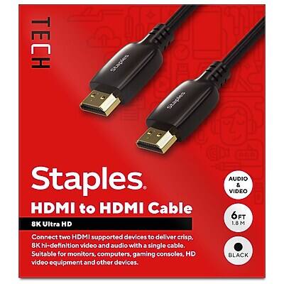 Staples TECH - 6 ft. HDMI to HDMI Audio/Video Cable, Male to Male, (ST62477) - Black