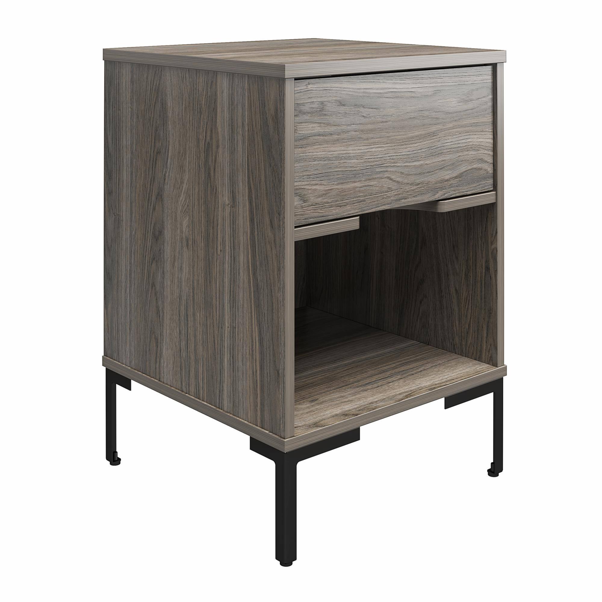 Back. Aukfa - Industrial Nightstand - Engineered Wood & Metal, Spacious Drawer & Open Storage, Wall Anchor Kit - Oak.