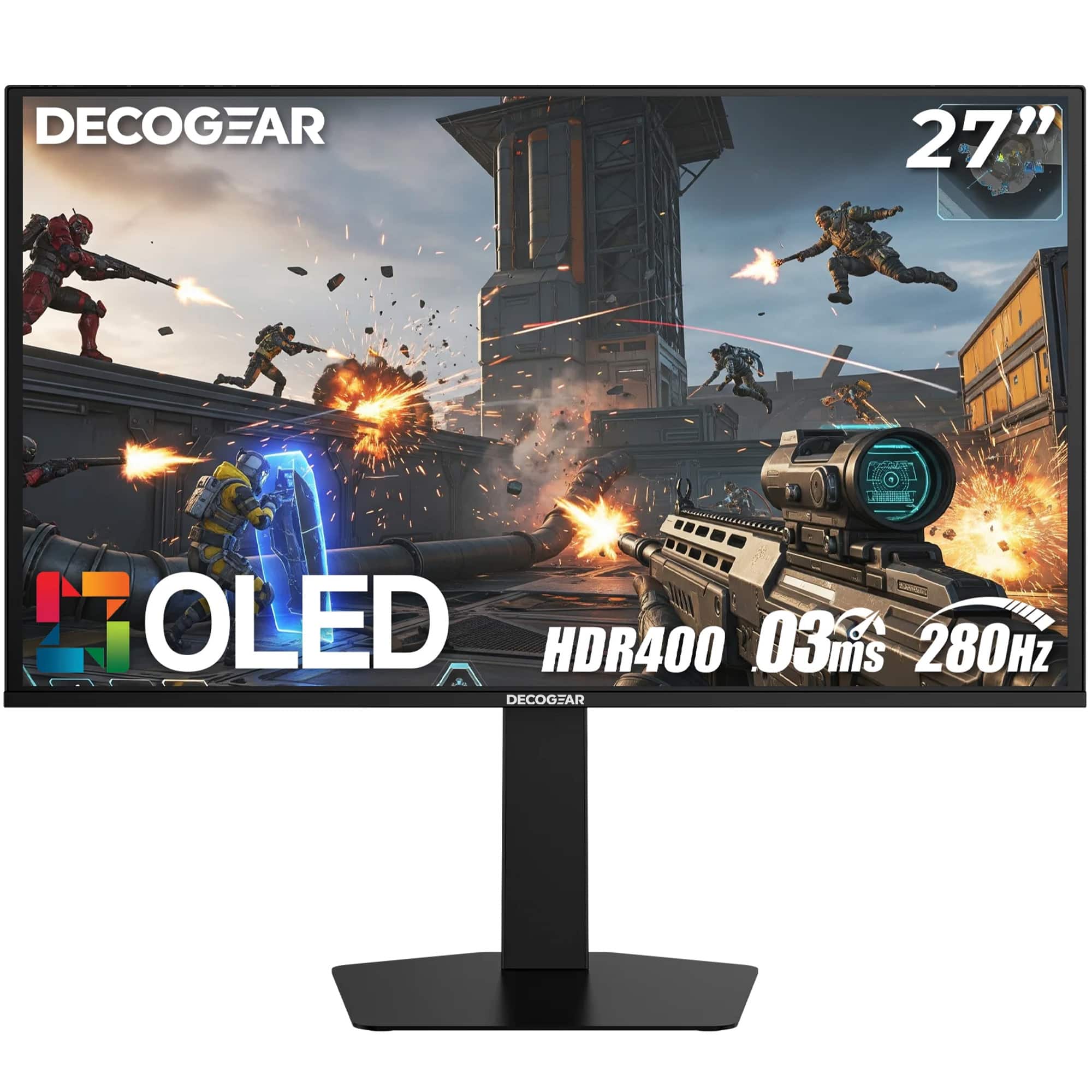 Deco Gear - 27" QHD OLED Gaming Monitor 280Hz 0.03ms HDR400 Adaptive Sync HDMI 2.1/DP 1.4